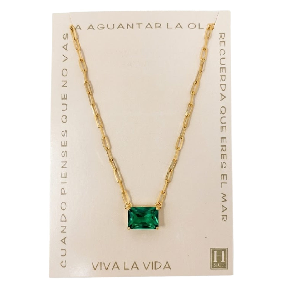 H&Co Collar de Cadena con Dije Brillante Green