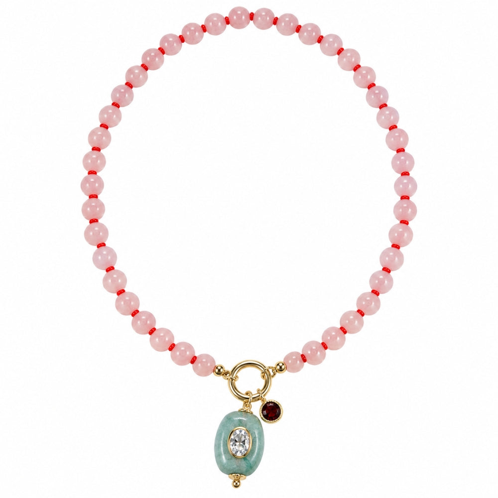 H&Co Collar Ajustable Para Damas Zion Cuarzo Verde y Cuarzo Rosado