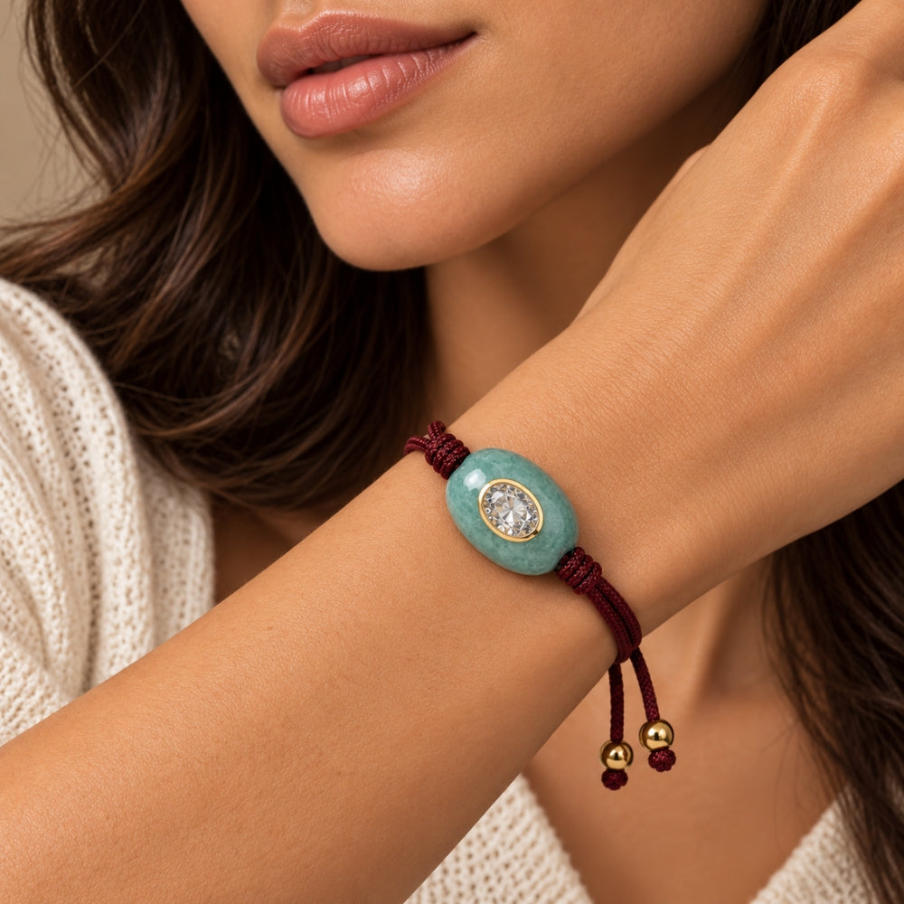 H&Co Pulsera Ajustable Para Damas Prisma Aquamarine y Vinotinto