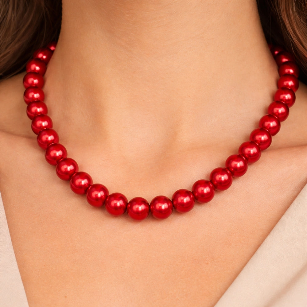 H&Co Collar Perla de Vidrio Red