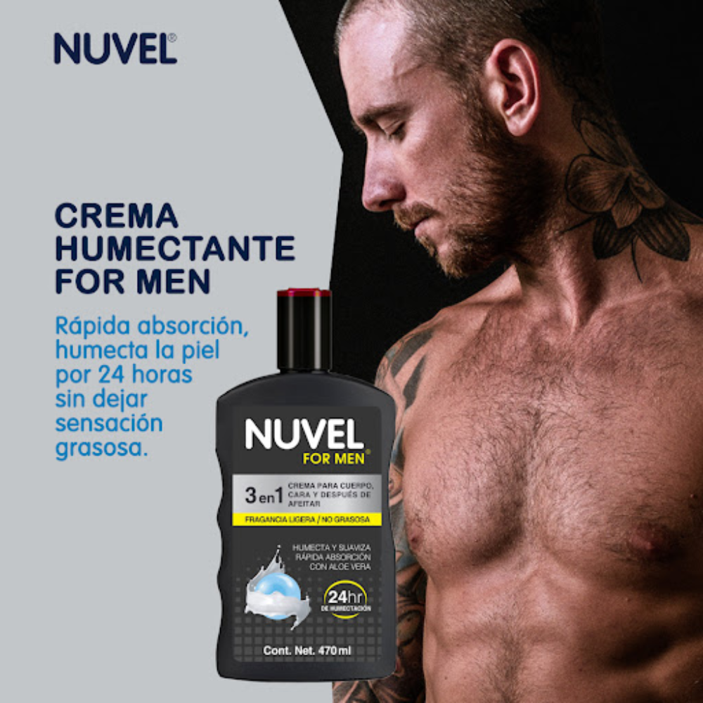 Nuvel For Men 3en1 Crema Para Cuerpo, Cara Y Después De Afeitar 470ml