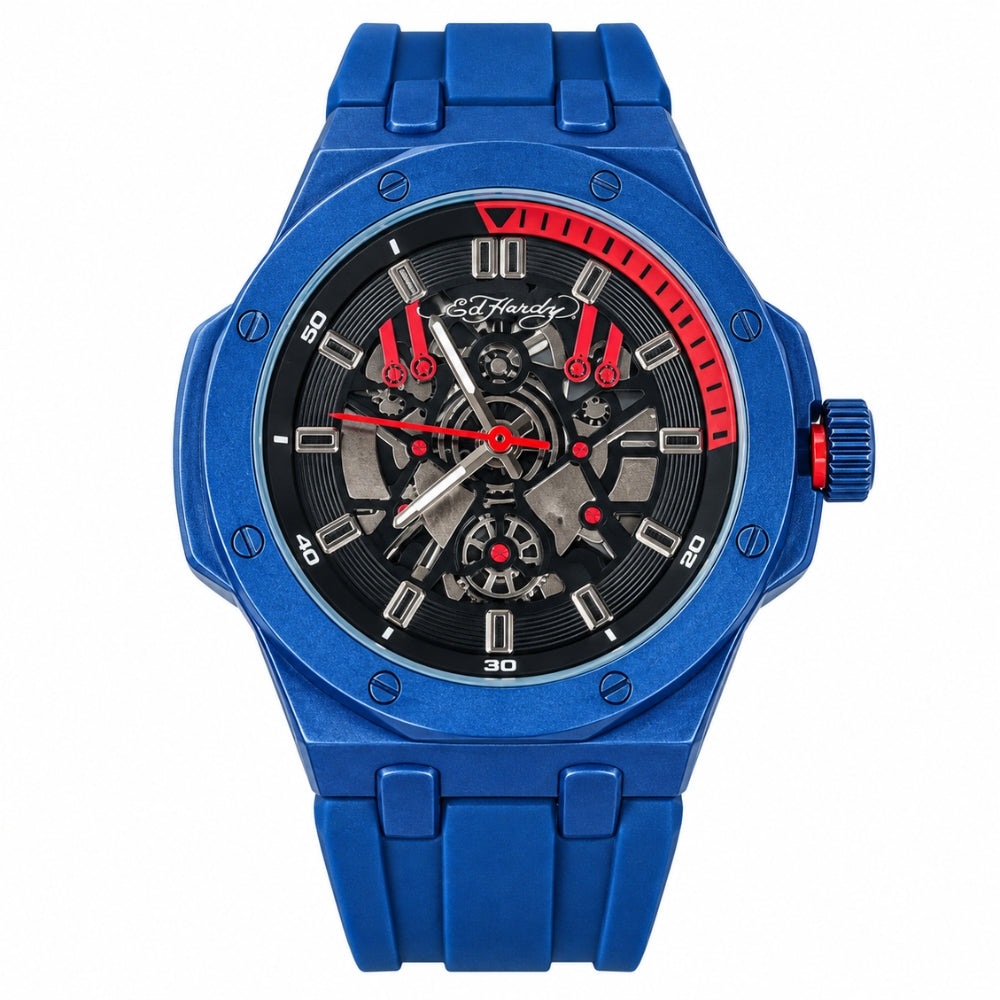 Ed Hardy Reloj Para Caballeros Blue Skeleton