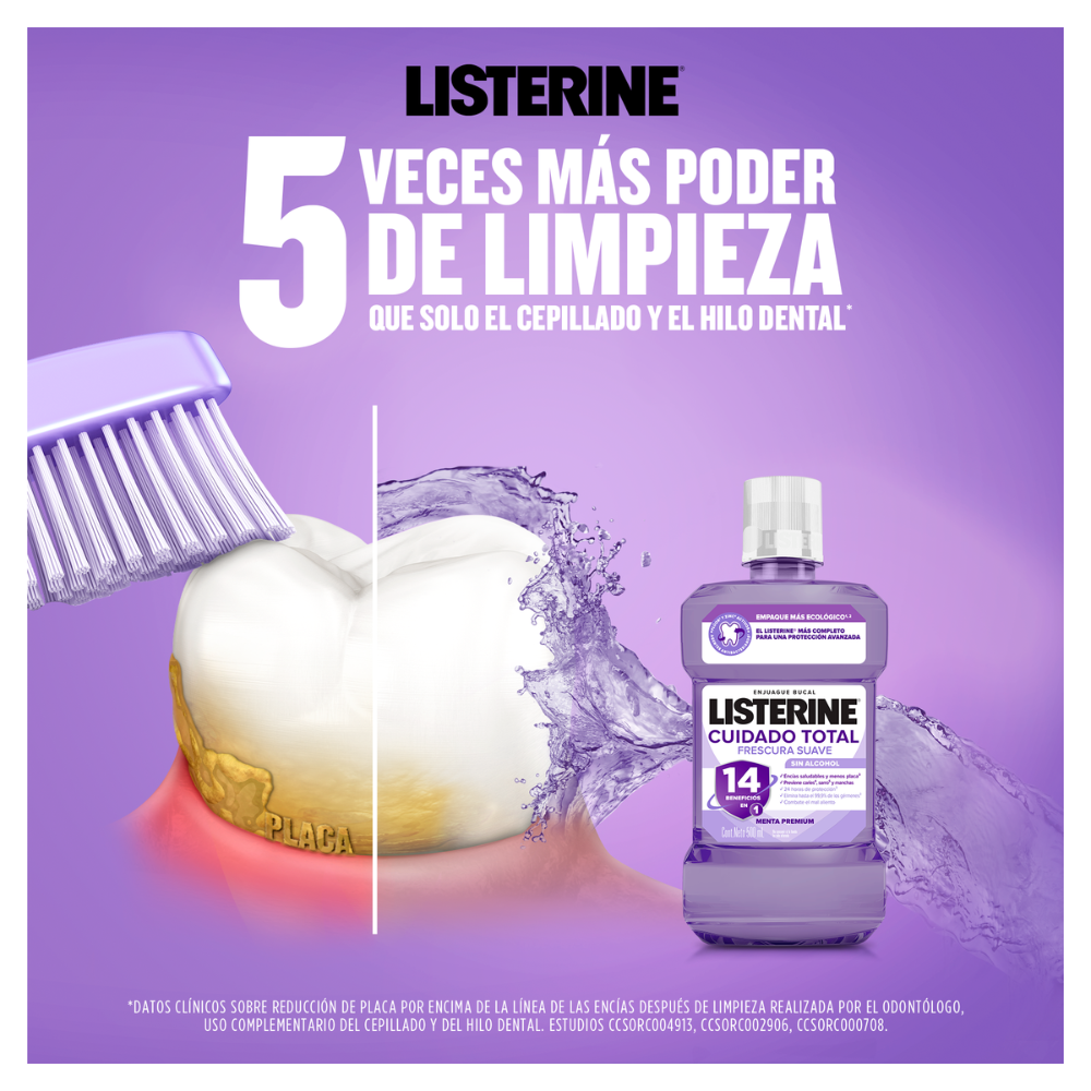 Listerine Enjuague Bucal Cuidado Total Frescura Suave Menta Premium 500ml