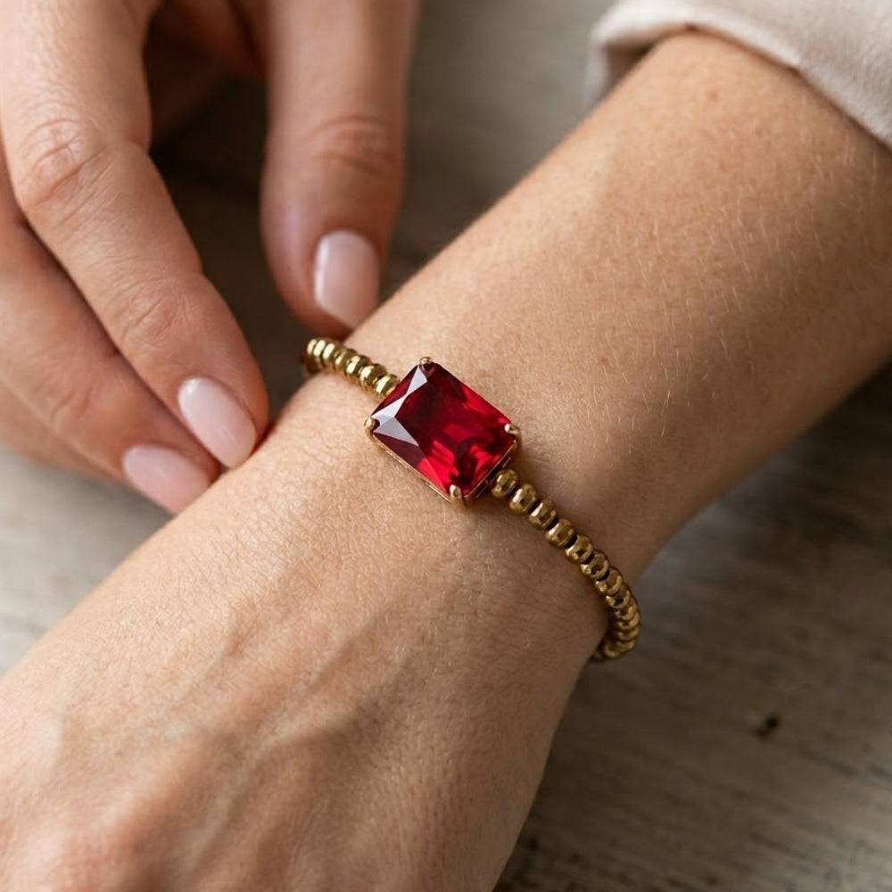 H&Co Pulsera Ajustable Para Damas de Hematita con Dije Red