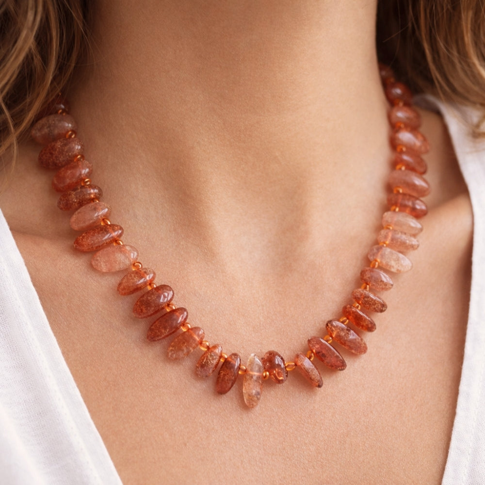 H&Co Collar Chispa Agata y Cuarzo Dusty Rose