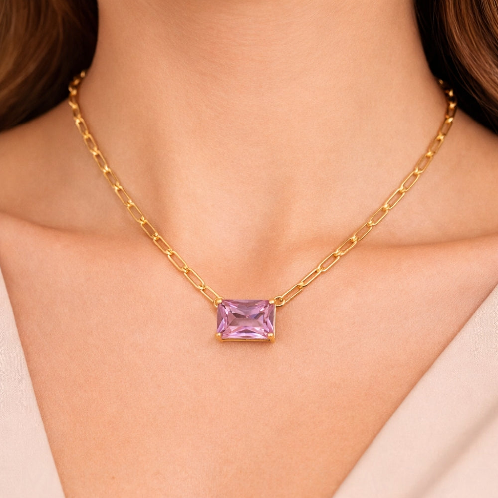 H&Co Collar de Cadena con Dije Brillante Pink