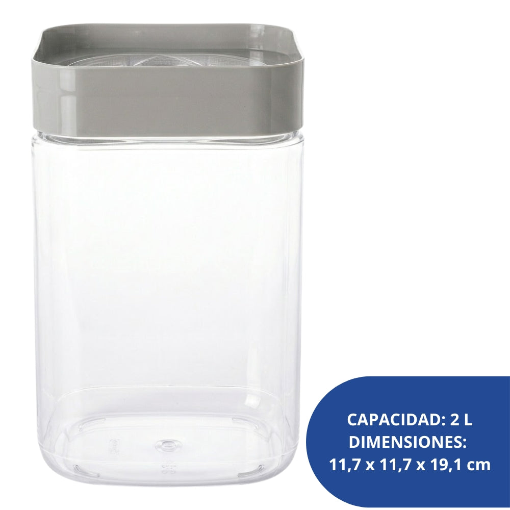 Alfa Hogar Recipiente Hermético Cuadrado con Tapa Color Gris 2L