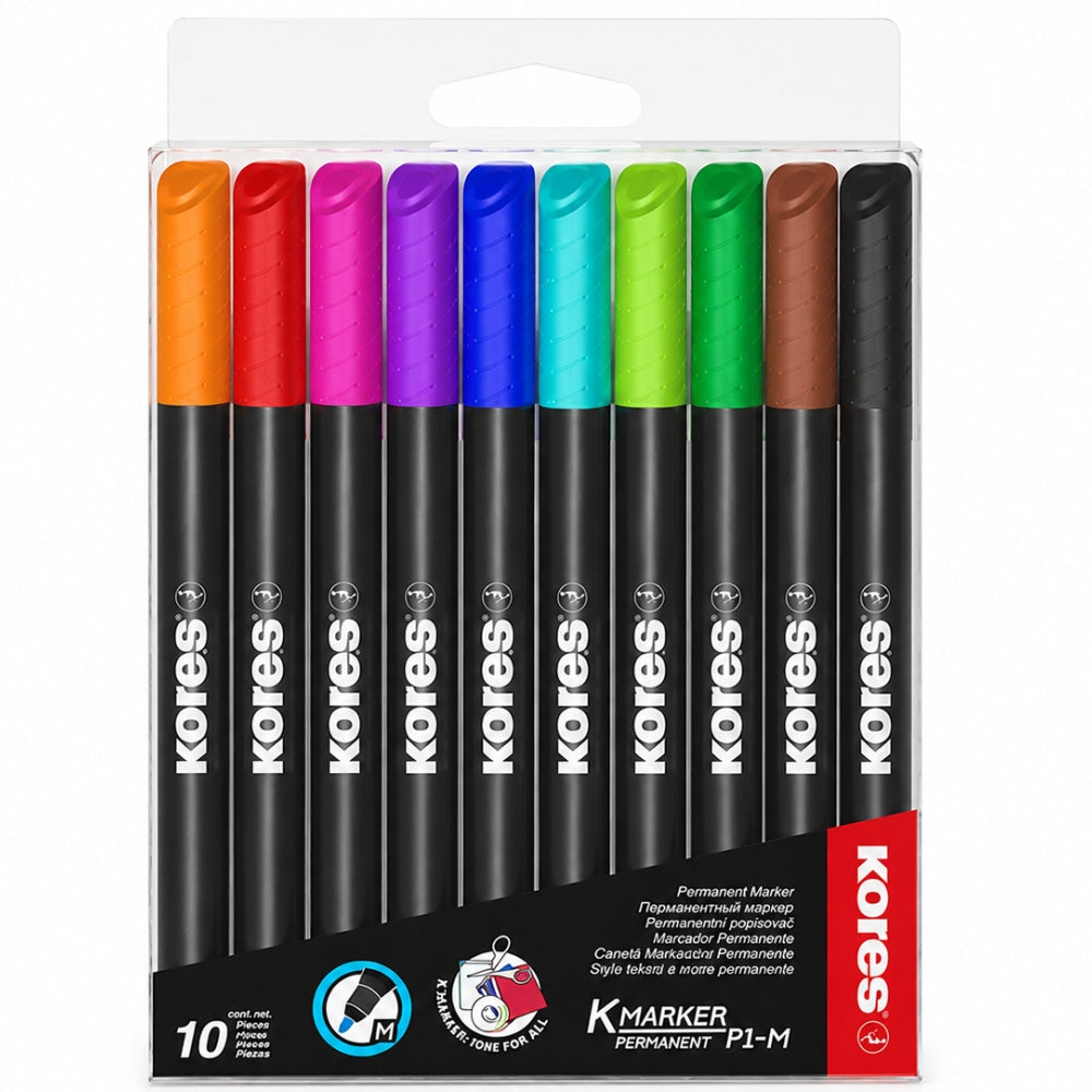 Kores Marcadores Permanentes Multicolor Punta Fina 10 Unidades