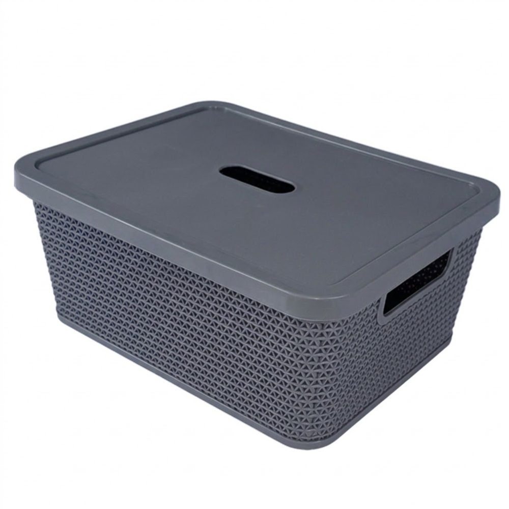 Alfa Hogar Cesta Ratán Multiusos Con Tapa Mediana Color Gris