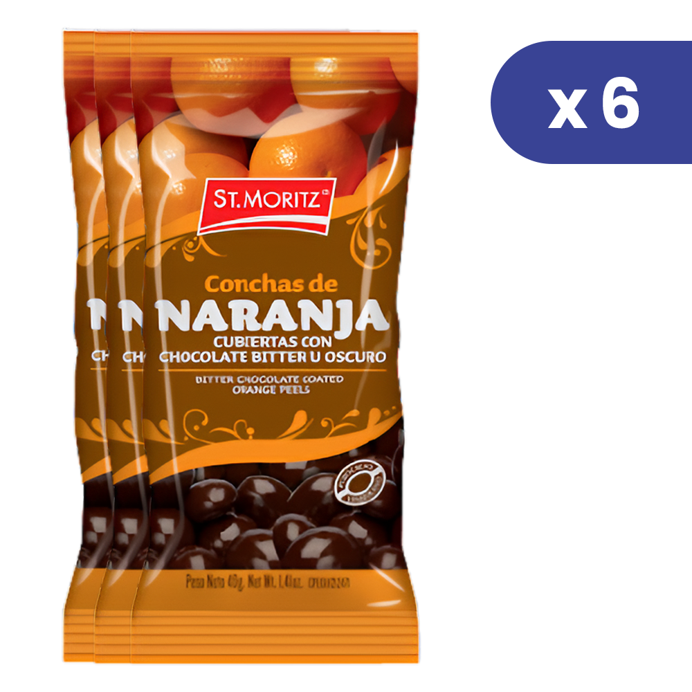 St. Moritz 6 Und x 40 gr Conchas De Naranja Cubiertas Con Chocolate Bitter