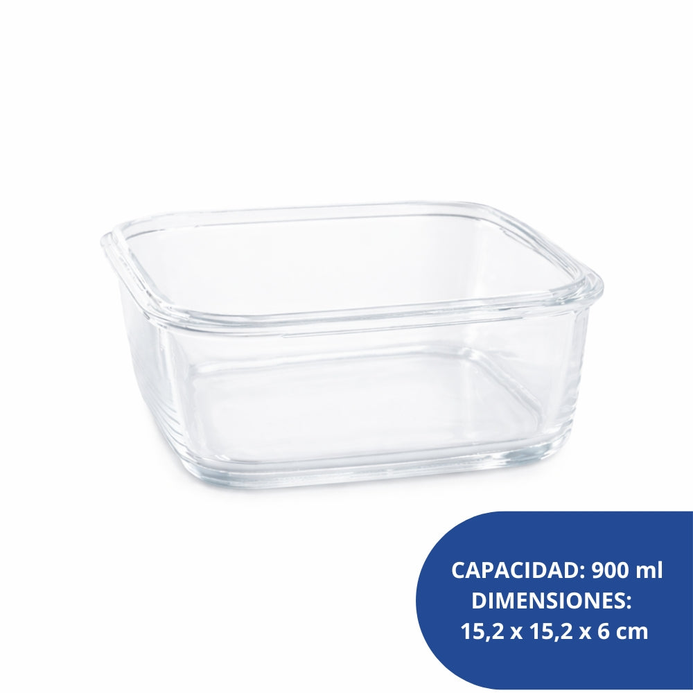 Alfa Hogar Conservador Hermético De Vidrio Cuadrado Con Tapa Plastica 900ml