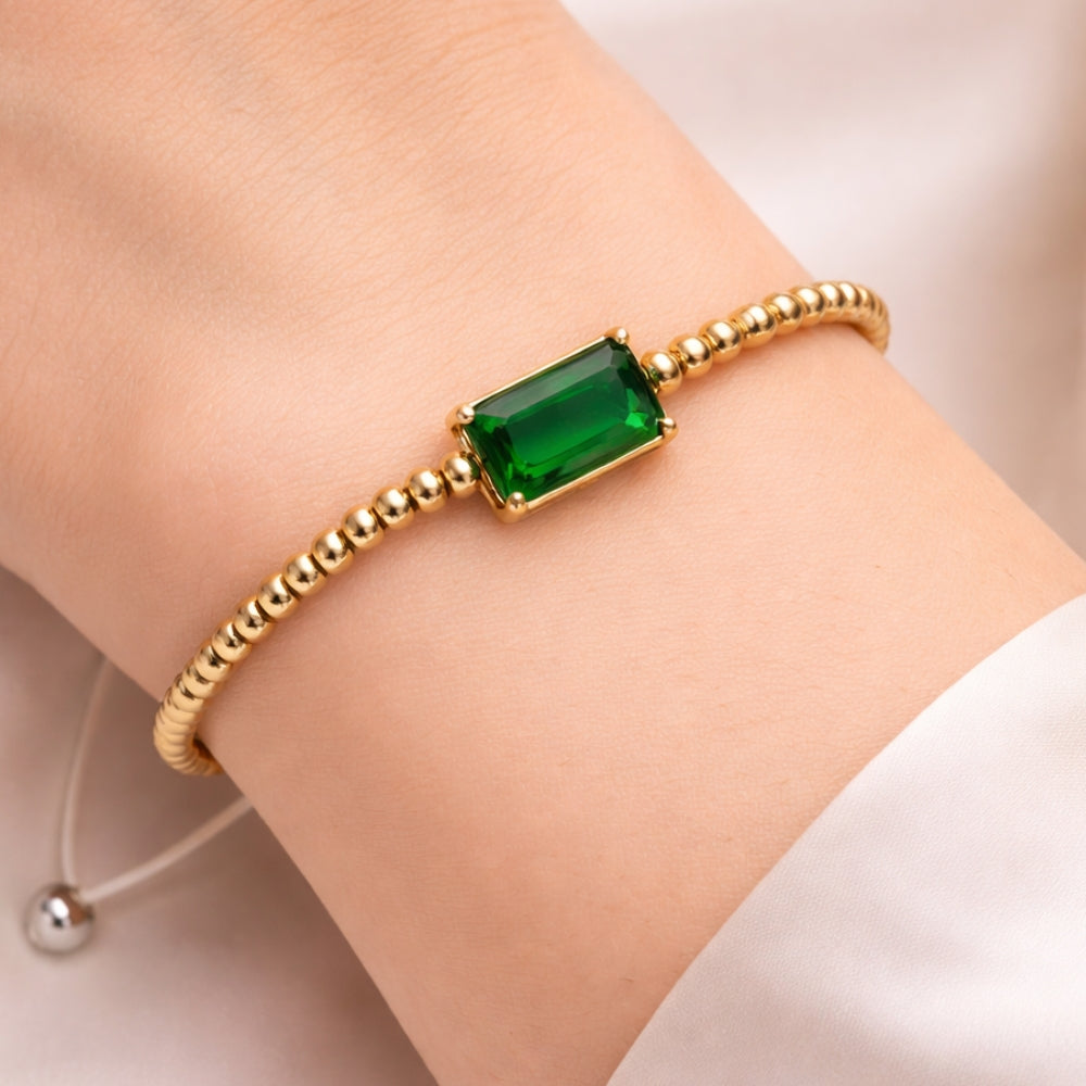 H&Co Pulsera Ajustable Para Damas de Hematita con Dije Green