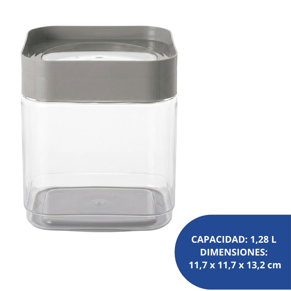 Alfa Hogar Recipiente Hermético Cuadrado Color Gris 1.28Lt.