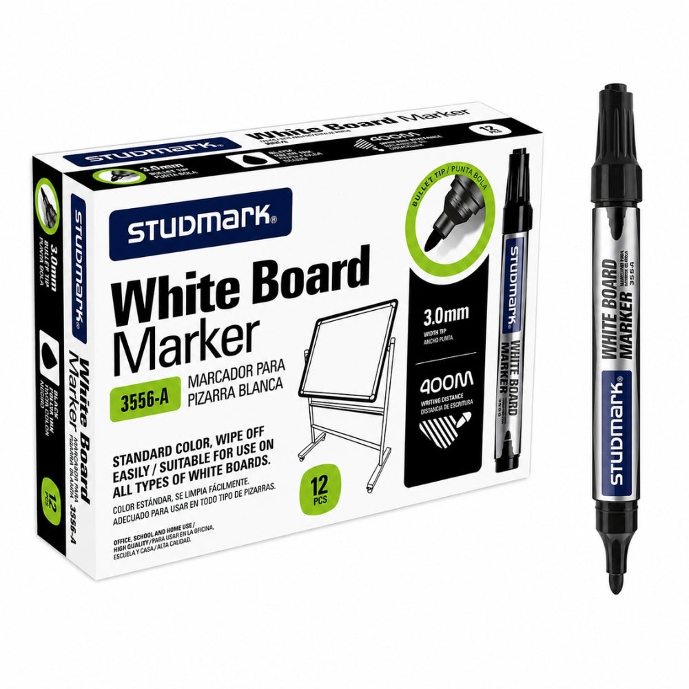 Studmark Marcador para Pizarrón Blanco Punta Redonda Color Negro 1Und