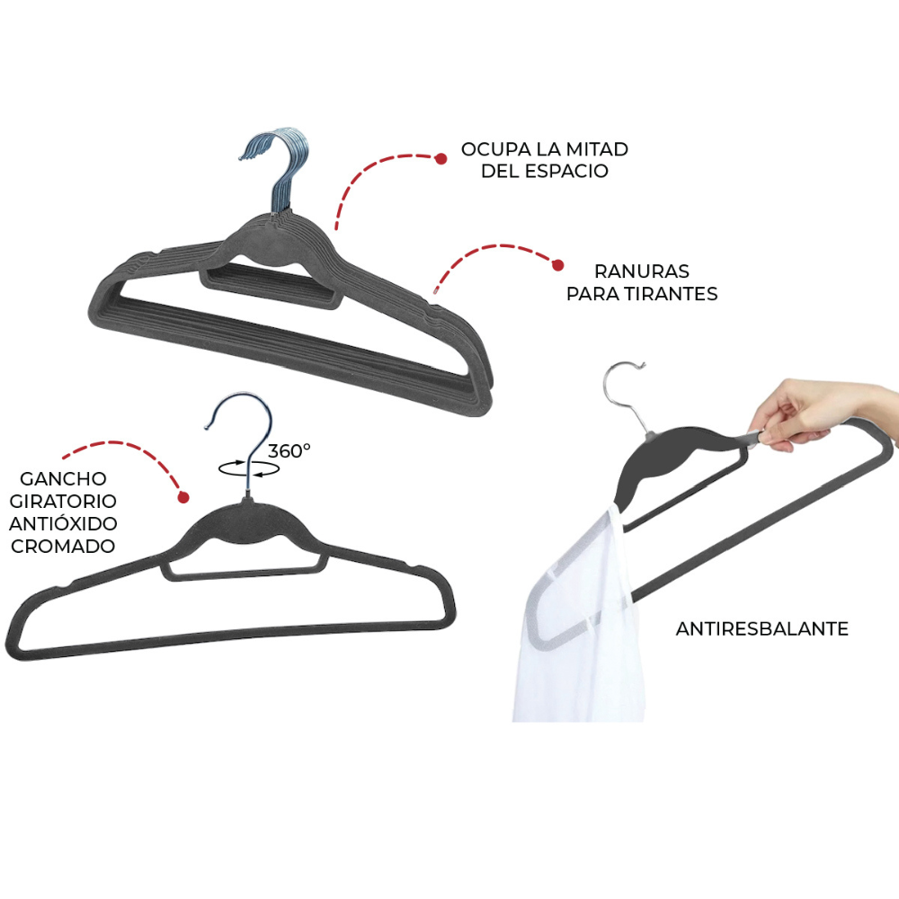 Alfa Hogar Set De Ganchos De Terciopelo Gris 10Und