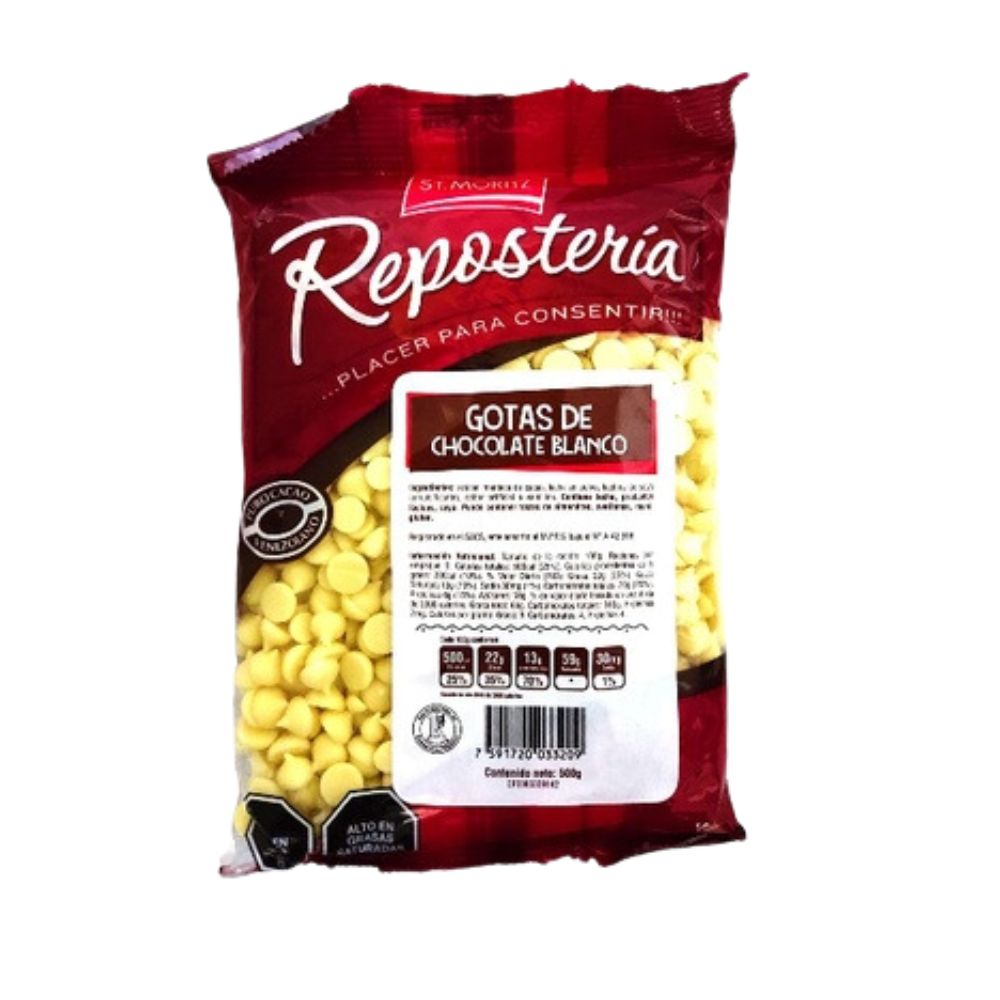 St. Moritz Reposteria Gotas 3500 de Chocolate Blanco 500gr