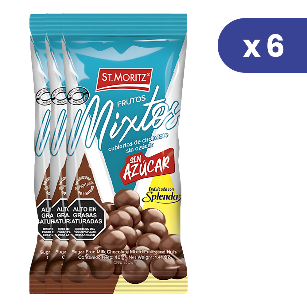 St. Moritz  6 Und x 40 gr Frutos Mixtos Cubiertos con Chocolate Sin Azucar