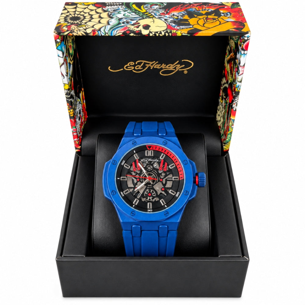 Ed Hardy Reloj Para Caballeros Blue Skeleton