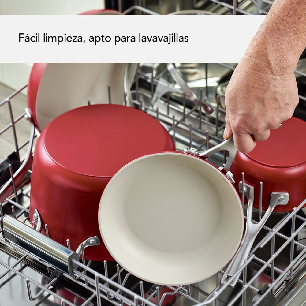KitchenAid Set De Ollas Y Sartenes De Ceramica Antiadherentes 8Pcs Color Rojo