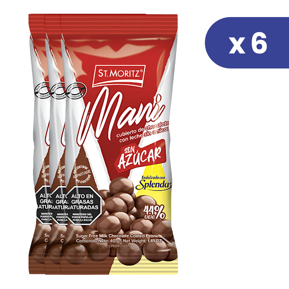 St. Moritz 6 Und x 40 gr Mani Cubierto De Chocolate Con Leche Sin Azucar