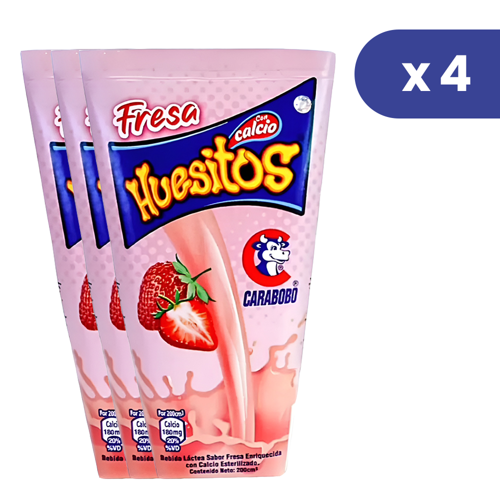Huesitos Bebida Lactea con Sabor a Fresa 200ml 4Und