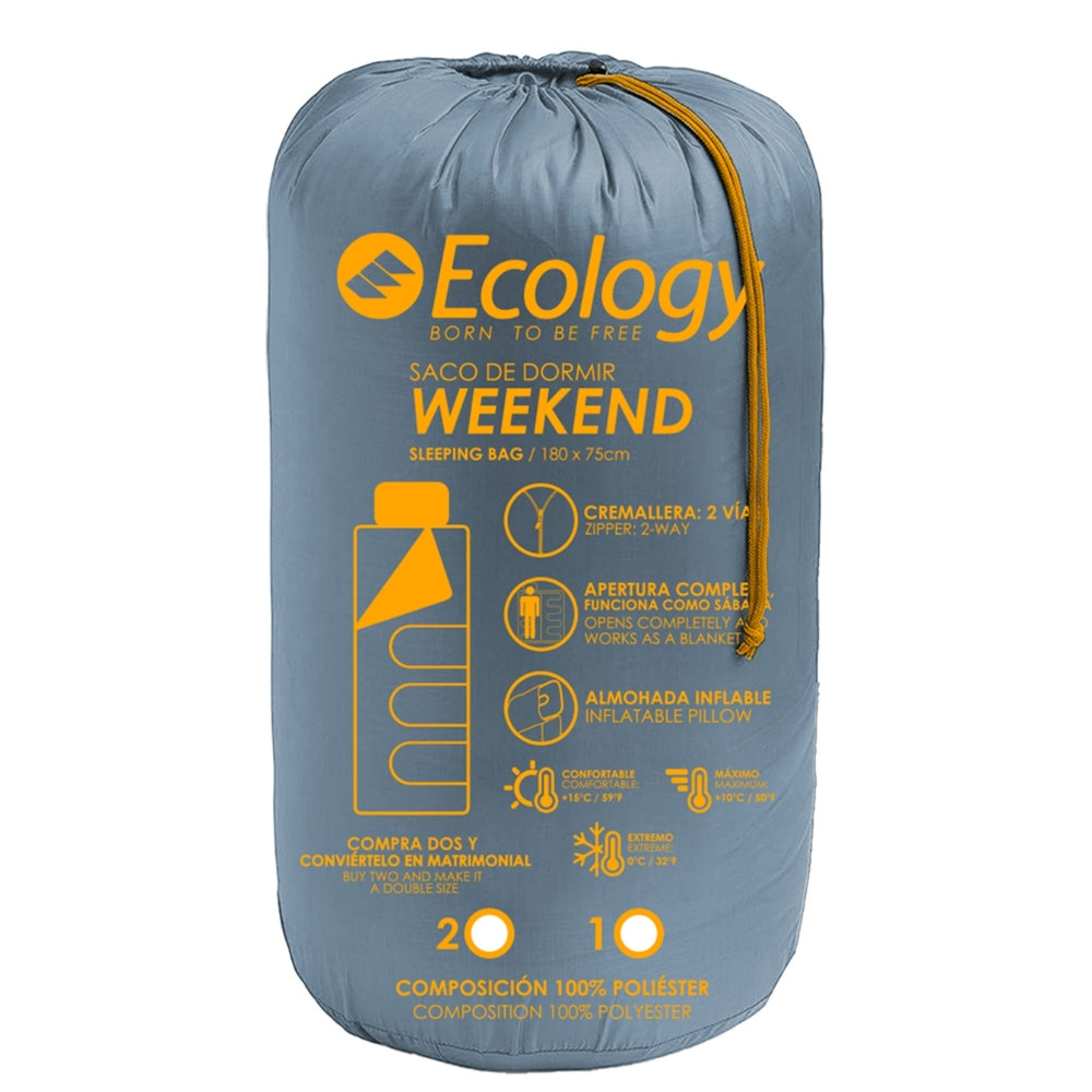 Ecology Saco De Dormir Weekend Individual/Doble Con Almohada Inflable Gris Y Naranja