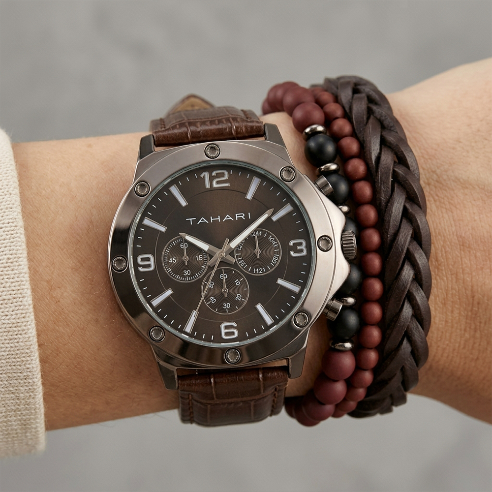Tahari Reloj Para Caballero Brown con Pulseras