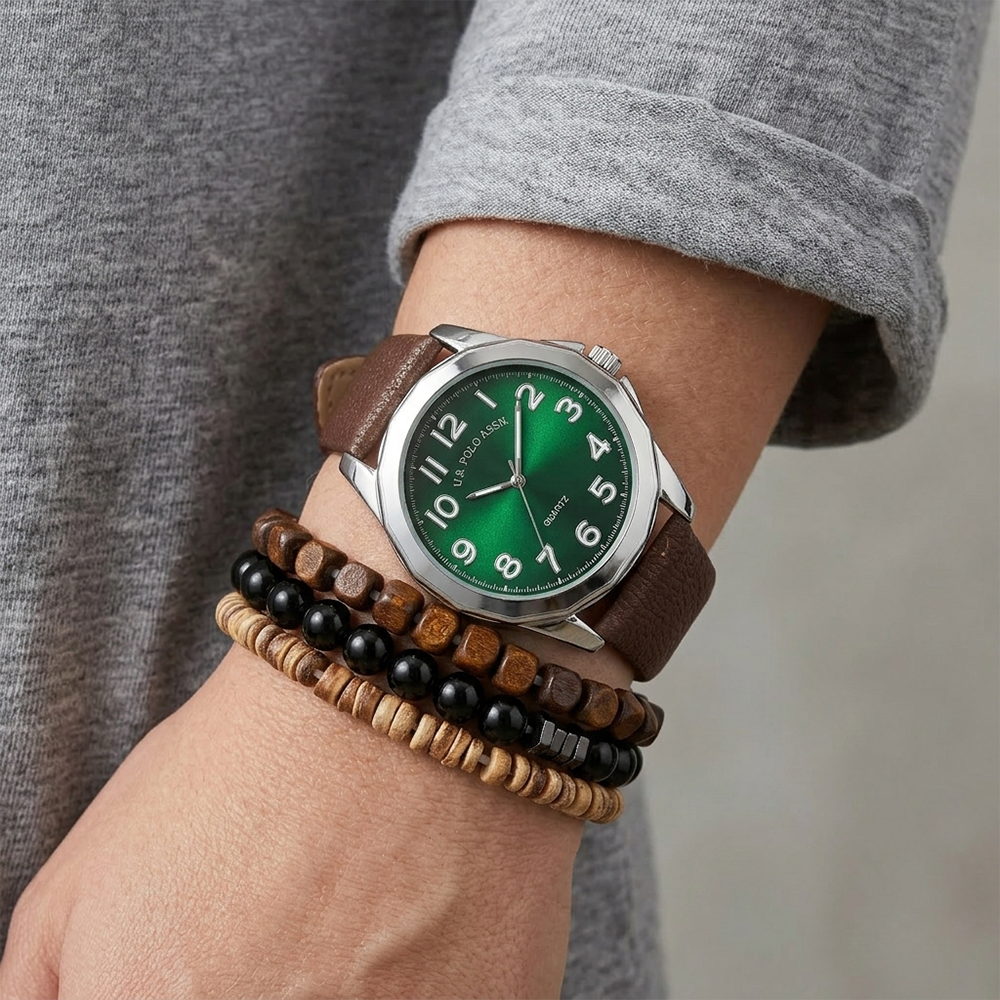 U.S Polo Reloj para Caballeros Green & Brown