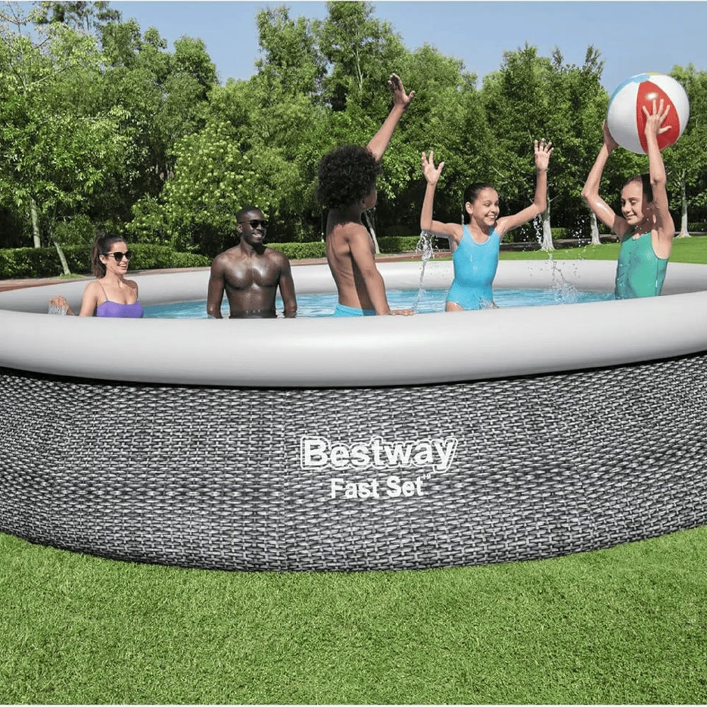 Bestway Piscina Inflable Redonda  Y Bomba De Filtrado Pool Fast Set 4.57m X 84cm