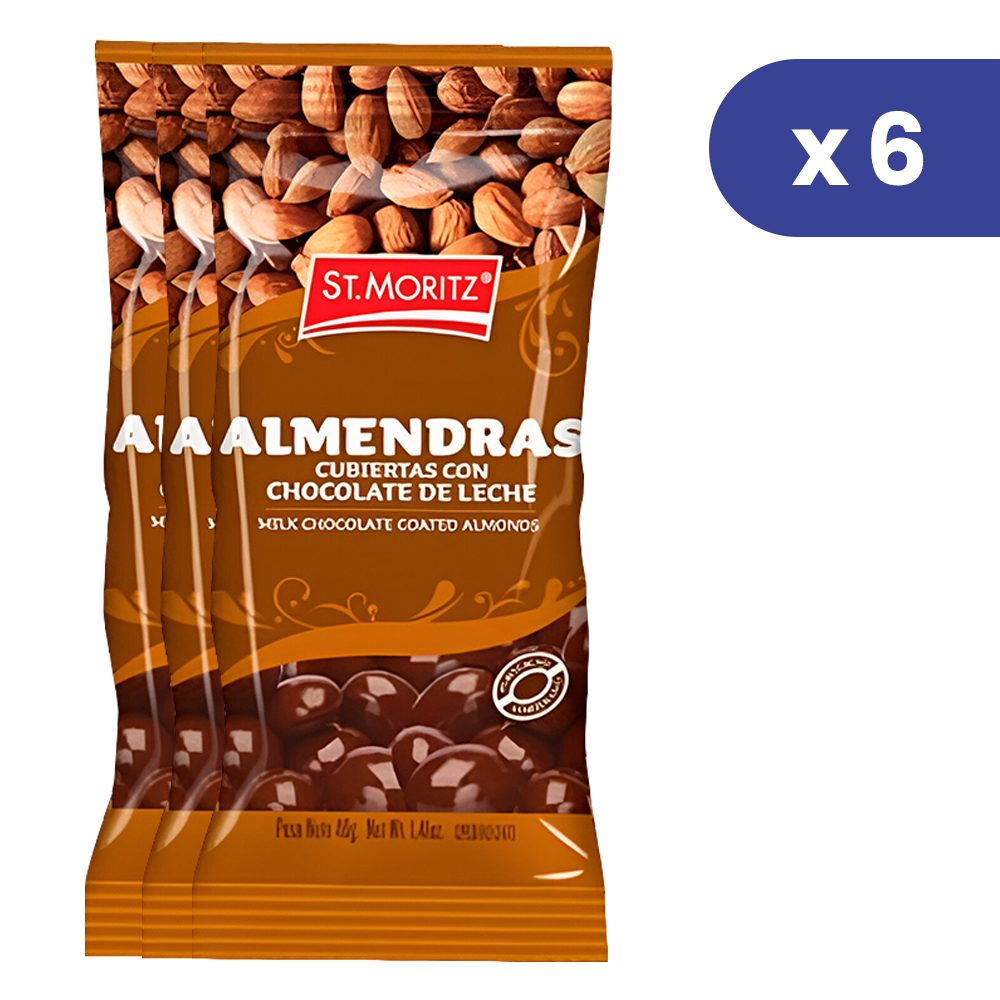 St. Moritz 6 Und x 40 gr Almendras Cubiertas Con Chocolate De Leche