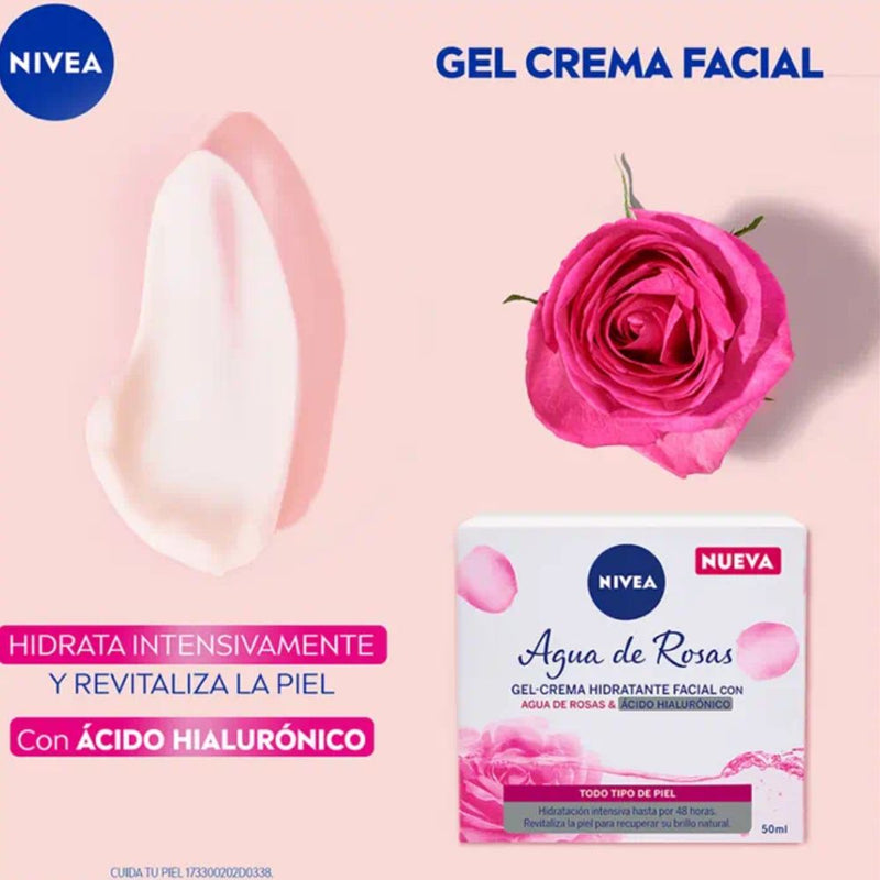 Nivea Gel-Crema Humectante Facial Agua de Rosas con Acido Hialuronico 50ml