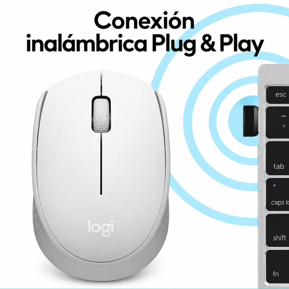 Logitech Mouse Inalámbrico M170 2.4 GHz Compacto y Ambidiestro Color Blanco Crema