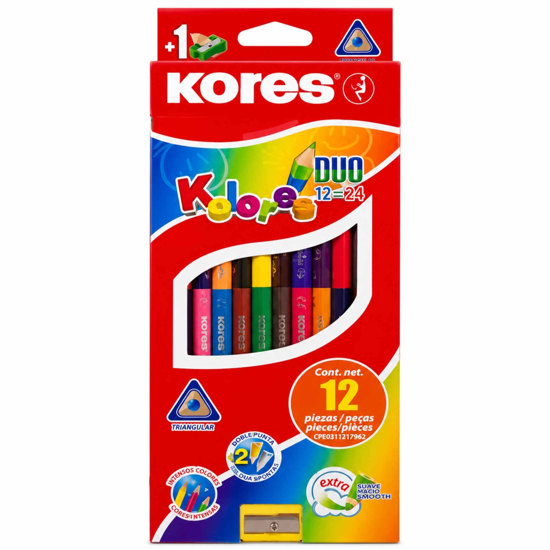 Kores Caja de Colores Duo Triangulares x 12 Colores + Sacapunta