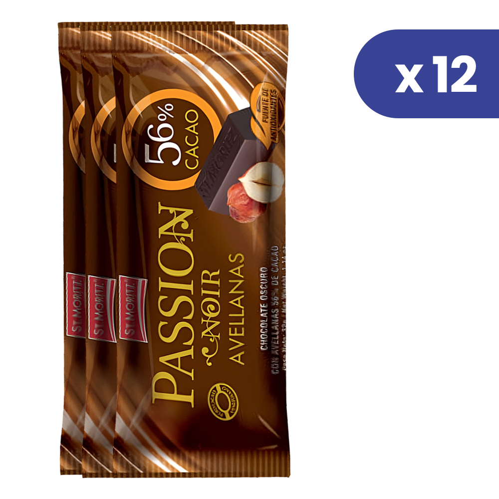 St. Moritz Chocolate Passion Noir 56% Cacao Con Avellanas 12 Und x 32gr