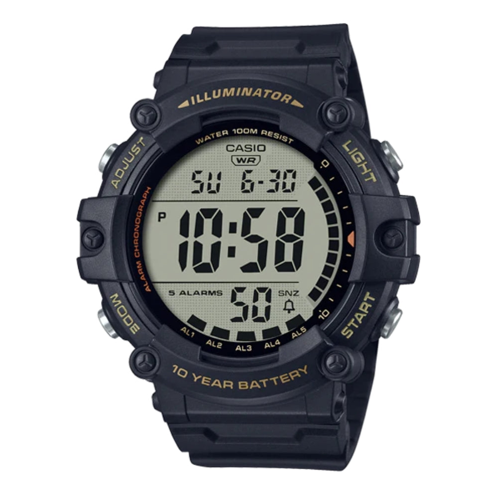 Casio Reloj Análogo Casual De Correa De Resina Para Caballeros Black