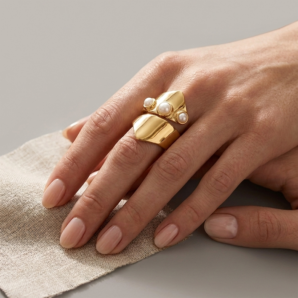 H&Co Anillo Ajustable Para Damas Perlas De Arrecife