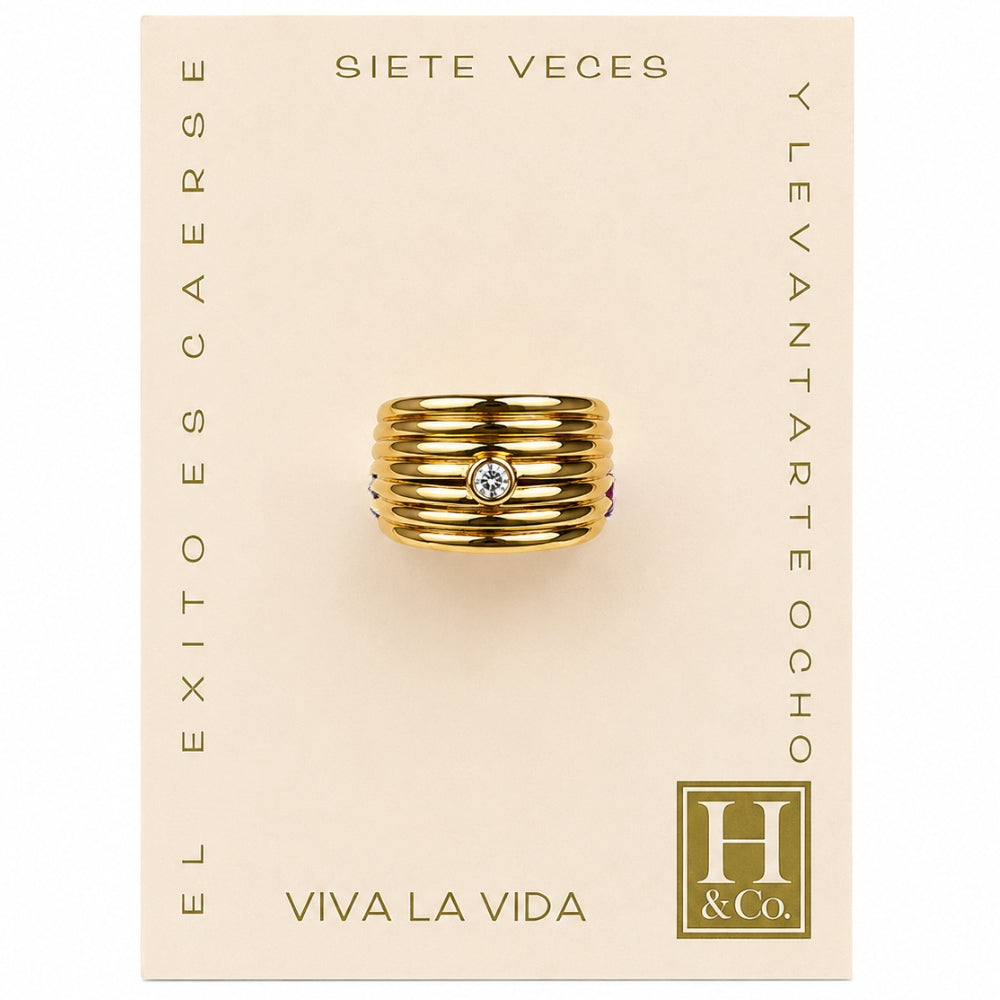H&Co Anillo Ajustable Para Damas Orbita Dorada