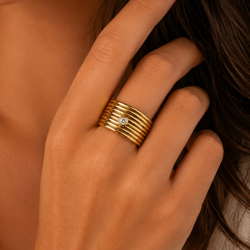 H&Co Anillo Ajustable Para Damas Orbita Dorada