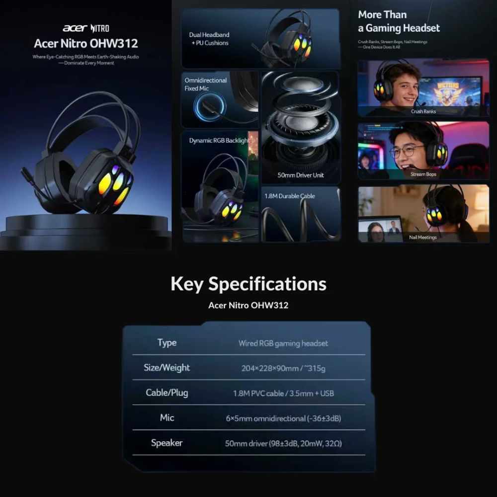 Acer Audifonos Nitro Wired OHW312