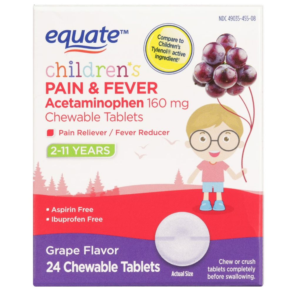 Acetaminofen Equate Childrens For Age 2 To 11 Years Chewable Tablets 160mg 24und
