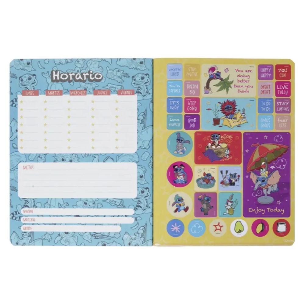 Norma Cuaderno Doble Linea Cosido 100 hojas Con Stickers Diseño Stitch The Bare