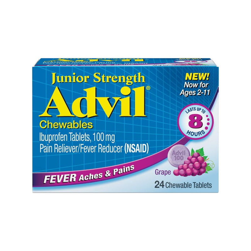 Advil Junior Strength Chewables Grape Ibuprofen 100mg 24 Tabletas