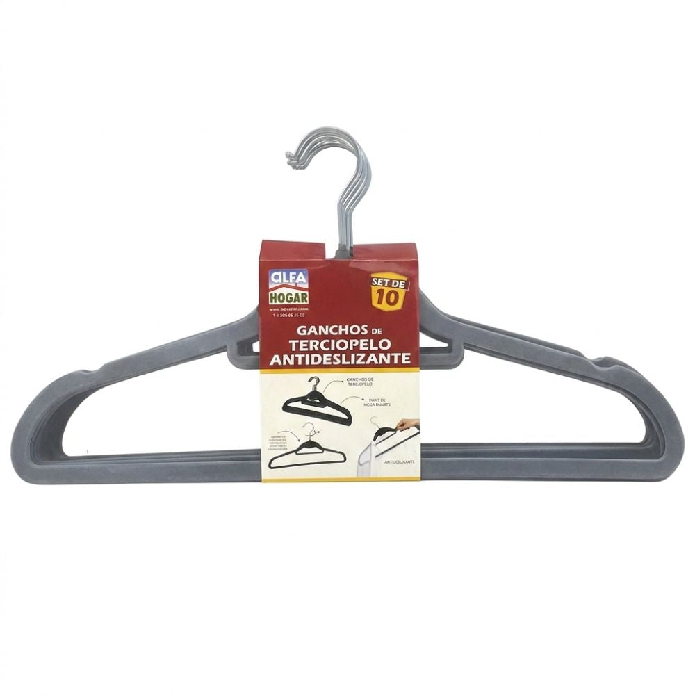 Alfa Hogar Set De Ganchos De Terciopelo Gris 10Und
