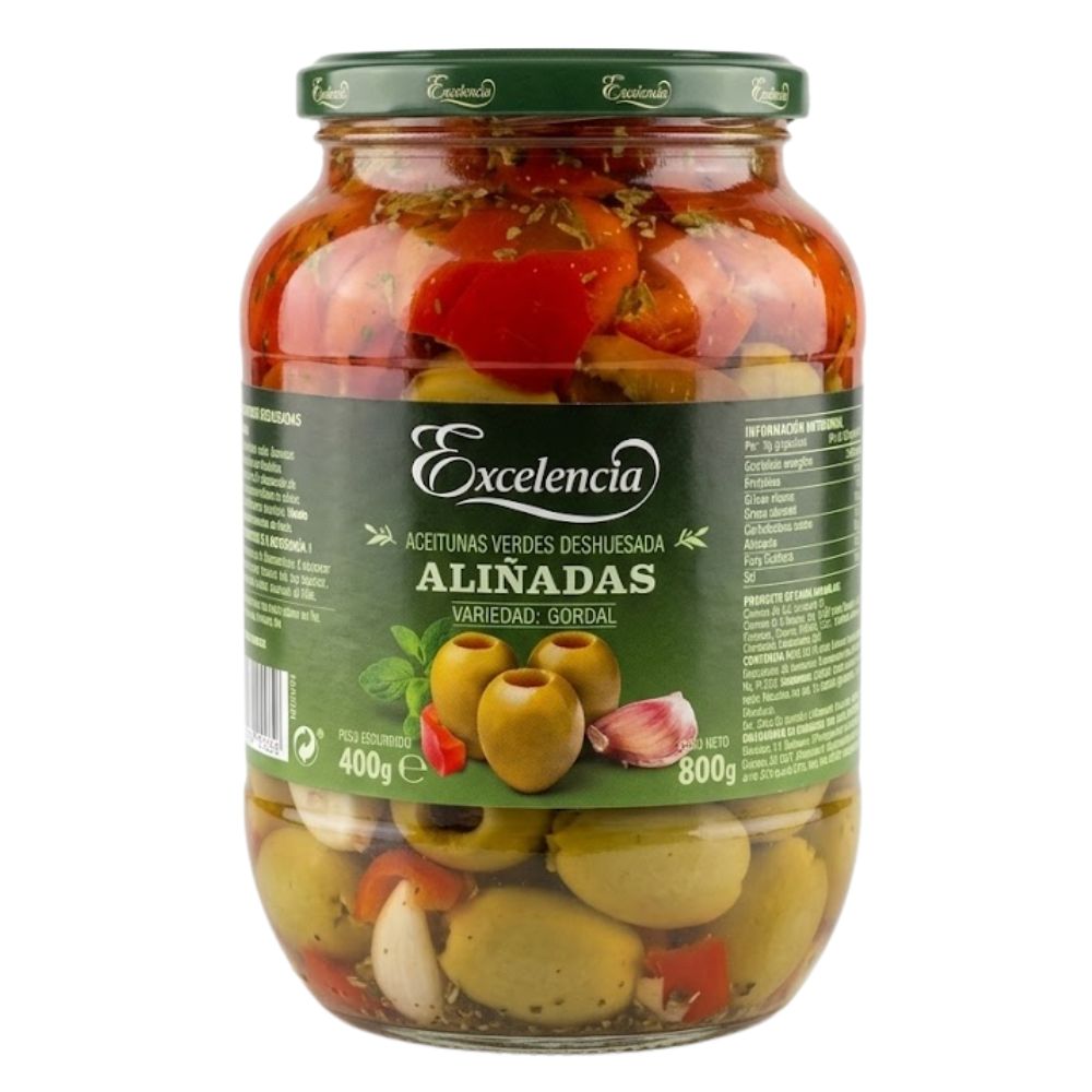 Excelencia Aceitunas Verdes Deshuesadas Gordal Aliñadas Envase Vidrio 800gr