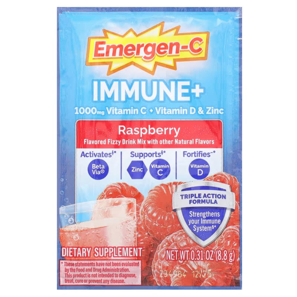 Vitamina C Emergen-C con Vitamina D & Zinc 1000mg Raspberry 30 Sobres