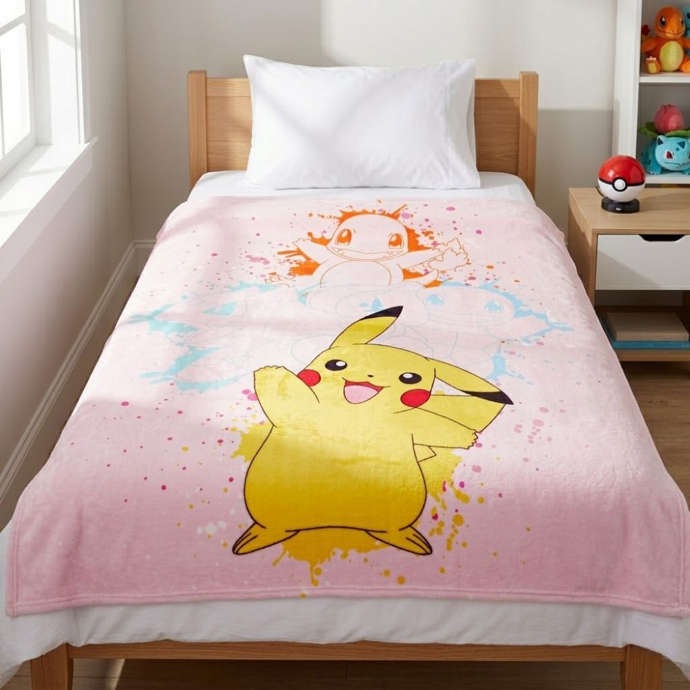 Pokemon Blanket Inidvidual Rosado Tematica Pikachu 157 x 229 cm