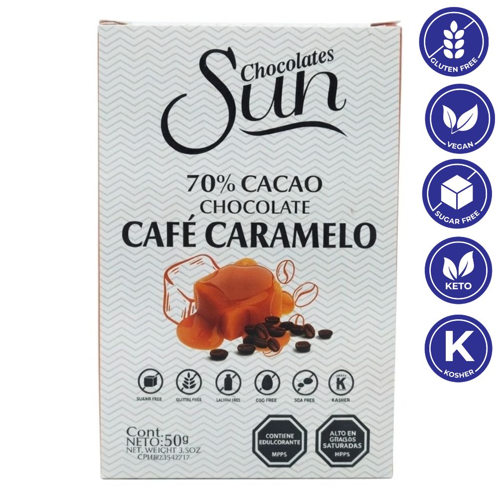 Chocolate Sun Oscuro 70% Cacao Cafe Caramelo 50g