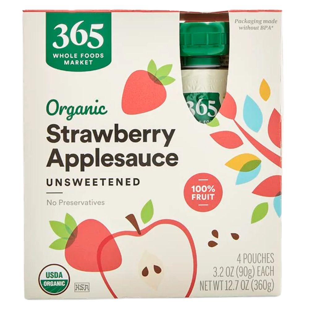 365 Whole Food Market Organic Strawberry Applesauce Unsweetened  4 Und