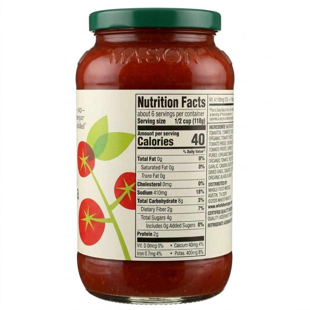 365 Whole Foods Market Organic Fat Free Marinara Pasta Souce 709g