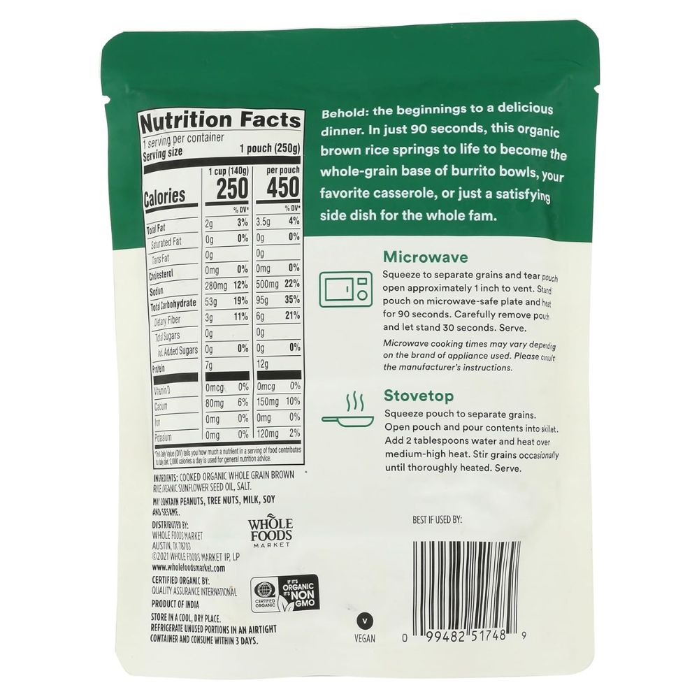 365 Whole Foods Market Whole Grain Brown Rice 250g